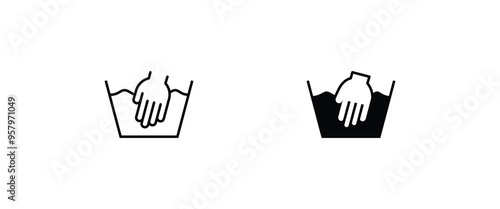 Hand washing icon, laundering and wash clothes laundry dry cleaning service. Clothes care line and flat icons set, editable stroke isolated on white, linear vector outline illustration, symbol logo 