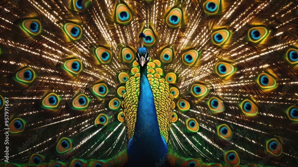 Obraz premium Magnificent Peacock Displaying Its Ornate and Vibrant Feathers