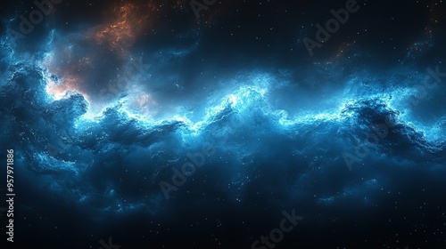 Abstract Cosmic Nebula with Blue and Orange Glow