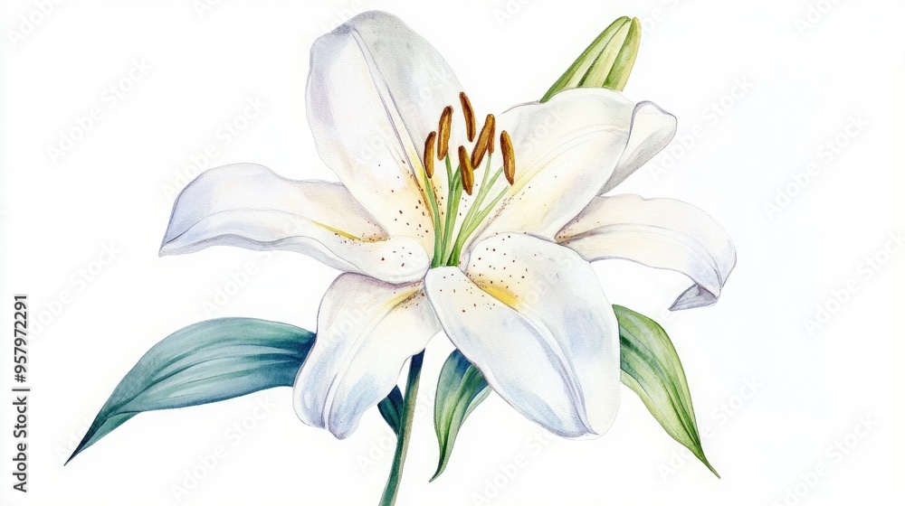 Exquisite Watercolor White Lily: A Visual Journey into Nature's Delicate Beauty Exquisite Watercolor White Lily: A Visual Journey into Nature's Delicate Beauty