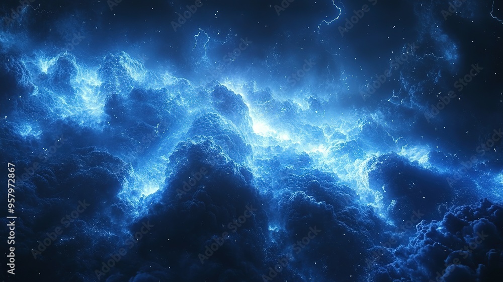 Fototapeta premium Glowing Blue Nebula with Scattered Stars
