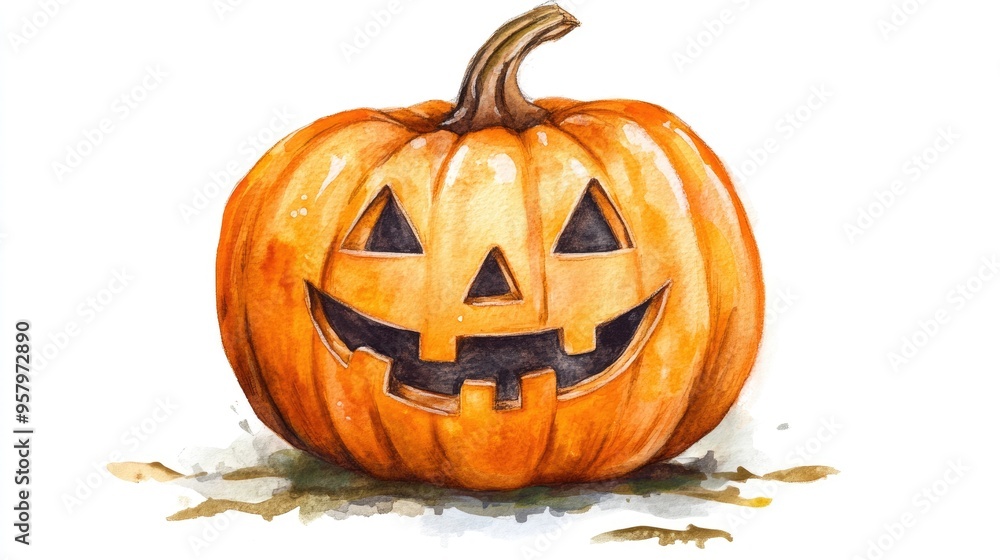 Cheerful Jack-o'-Lantern Pumpkin Illustration for Halloween Celebrations and Autumn Decor Cheerful Jack-o'-Lantern Pumpkin Illustration for Halloween Celebrations and Autumn Decor
