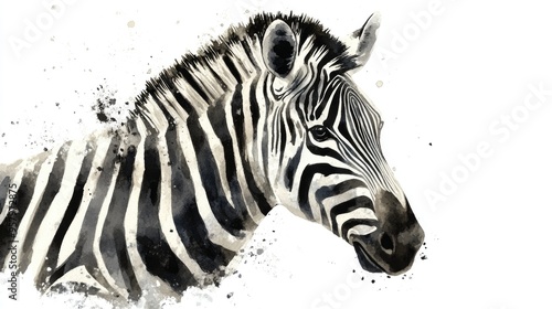 Stunning Watercolor Portrait of a Zebra Displaying Striking Black and White Stripes