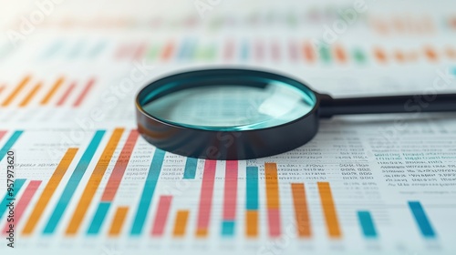 Financial Investment Analysis Concept with Magnifying Glass Over Reports - 3D Illustration