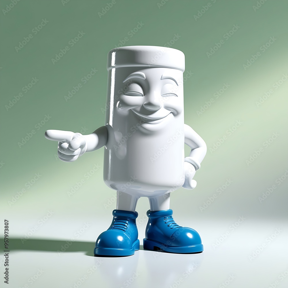 White chalk character, confident, half-closed eyes, small smile, pointing forward, blue shoes, fresh green gradient background. White chalk character, confident, half-closed eyes, small smile, pointing forward, blue shoes, fresh green gradient background.