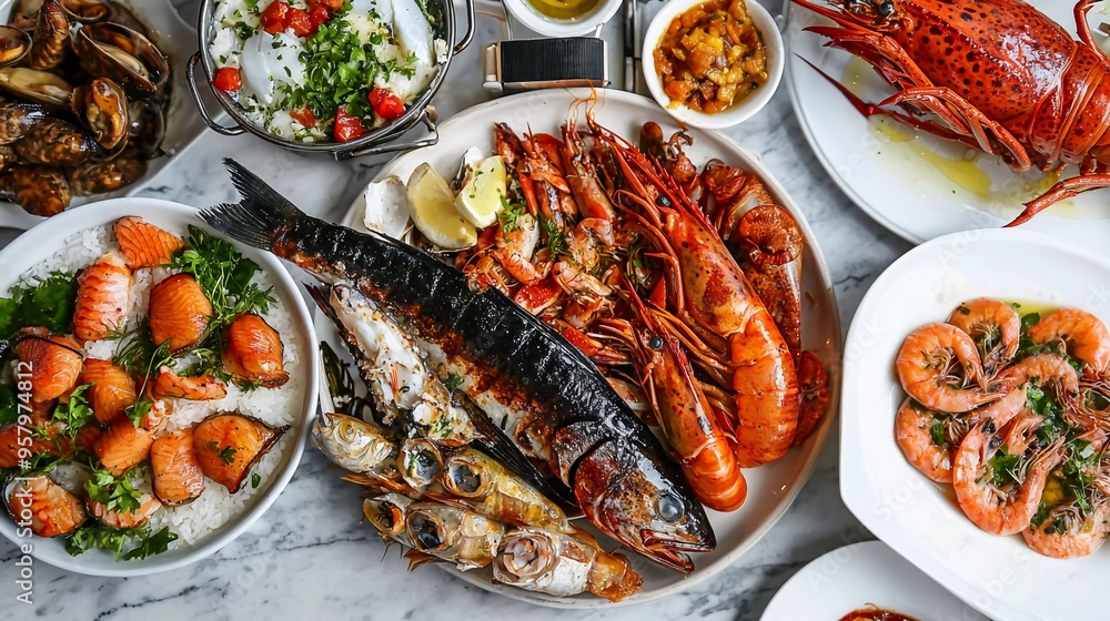 Delicious fresh fish and seafood Delicious fresh fish and seafood