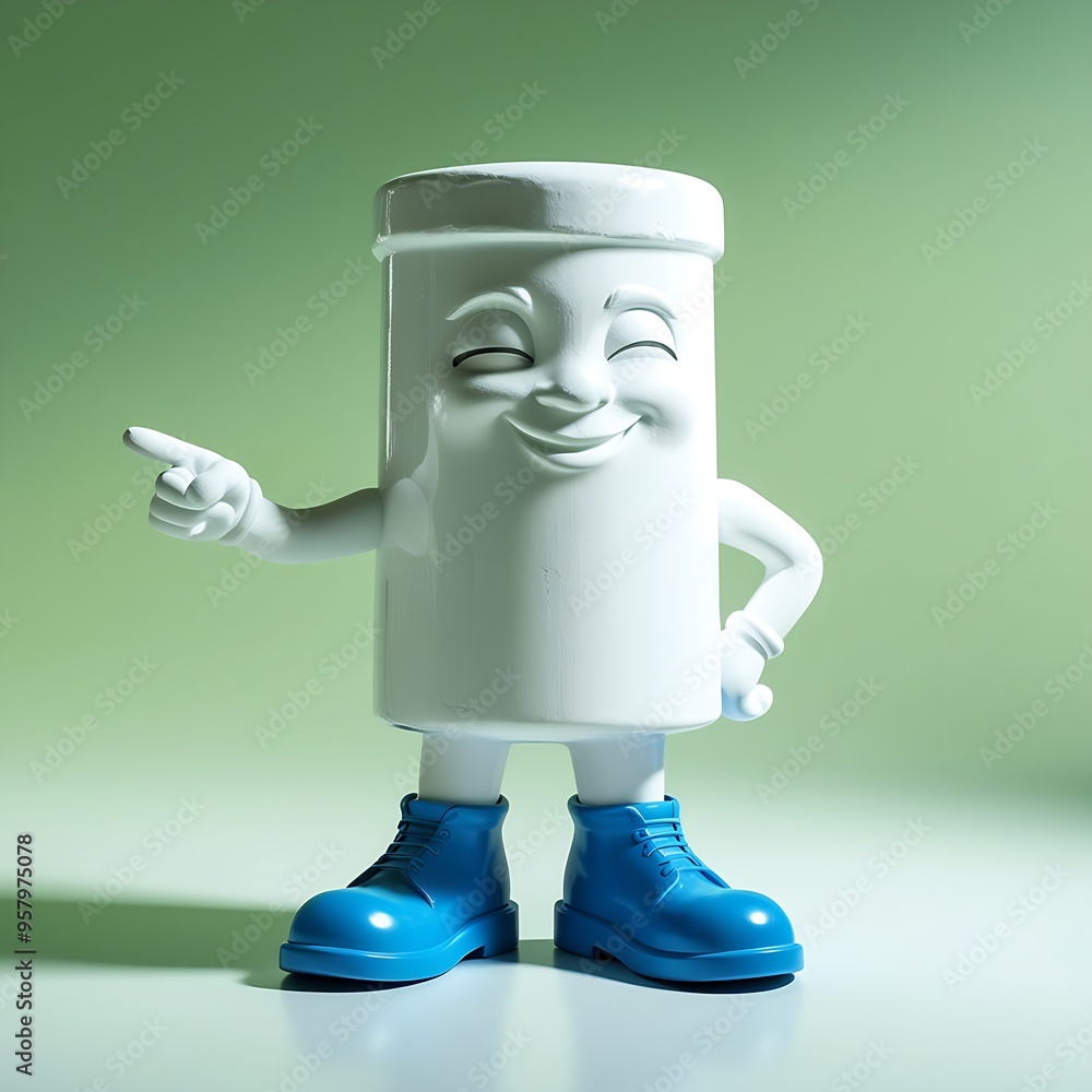 White chalk character, confident, half-closed eyes, small smile, pointing forward, blue shoes, fresh green gradient background. White chalk character, confident, half-closed eyes, small smile, pointing forward, blue shoes, fresh green gradient background.