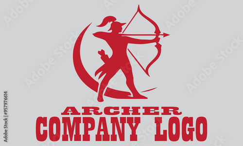 Red archer figure with bow and arrow, ready to shoot. Suitable for designs related to archery themes, suitable for vector, background, battle and medieval