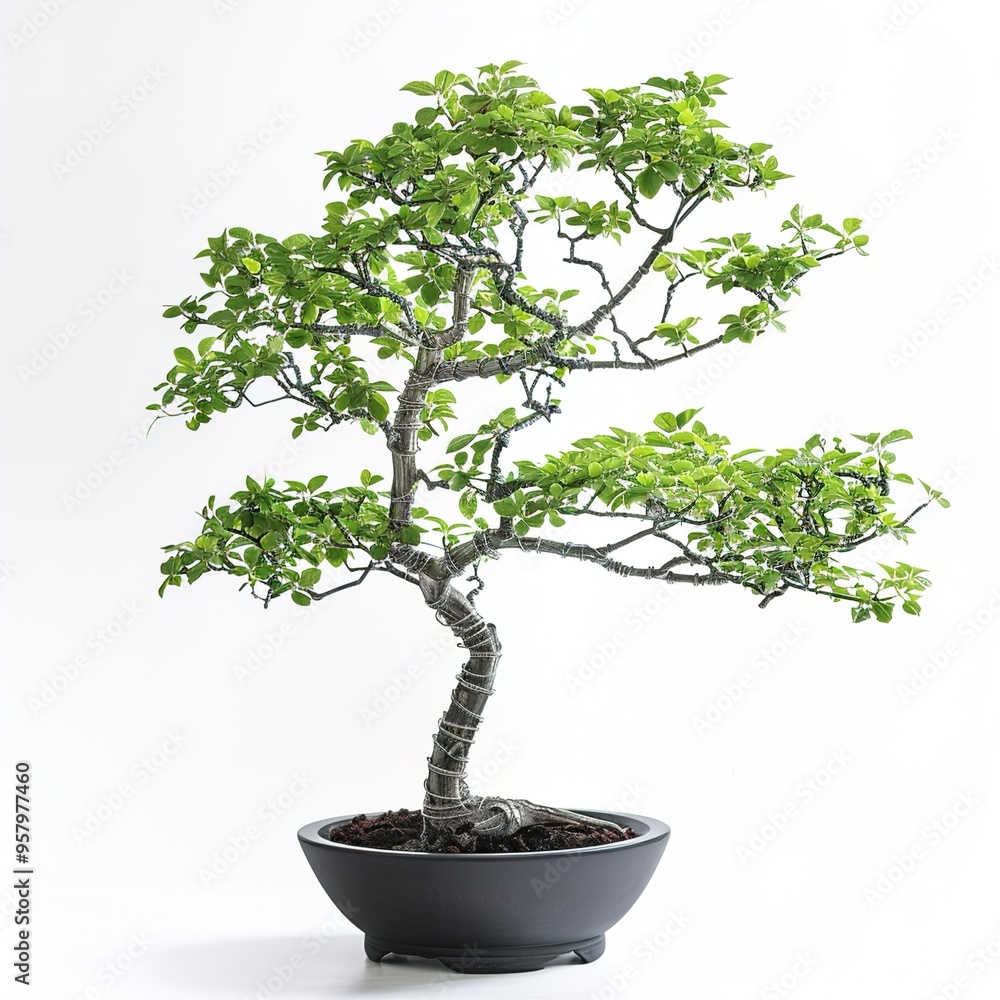 Less lead tree on black pot isolated on white Less lead tree on black pot isolated on white