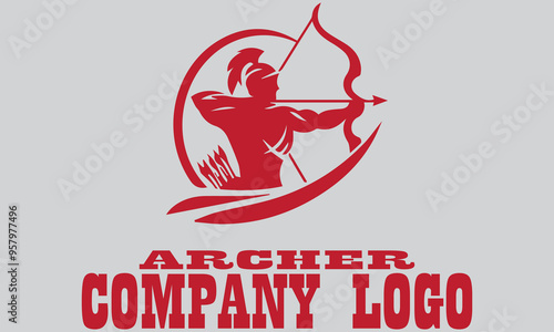Red archer figure with bow and arrow, ready to shoot. Suitable for designs related to archery themes, suitable for vector, background, battle and medieval
