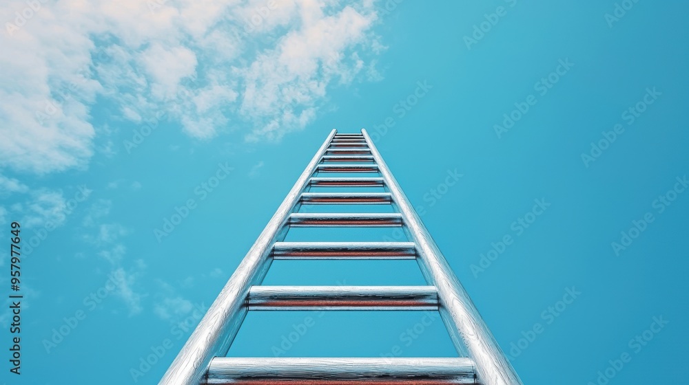 Ascending Corporate Success: of Ladder Reaching Sky with Copy Space, Selective Focus, Ascending Corporate Success: of Ladder Reaching Sky with Copy Space, Selective Focus,