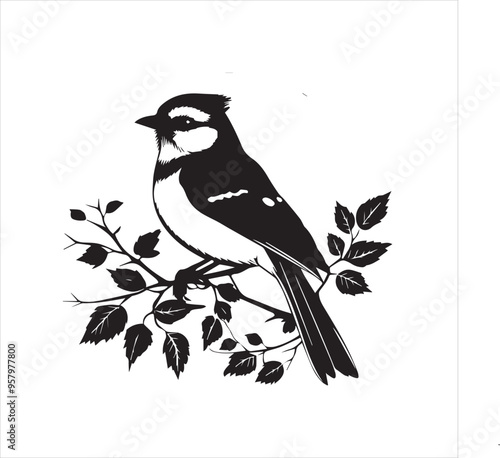 bird, vector, branch, animal, illustration, nature, tree, birds, silhouette, design, art, winter, cute, wildlife, cartoon, crow, beak, black, flower, spring, bullfinch, drawing, leaf, wing, wild