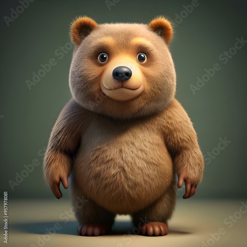 Adorable cartoon bear cub with big brown eyes and a friendly smile.