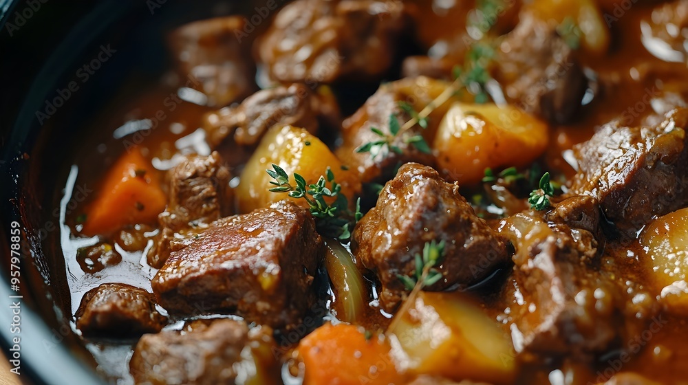 Slow-Cooked Beef Stew with Tender Meat Chunks in a Savory Broth Slow-Cooked Beef Stew with Tender Meat Chunks in a Savory Broth