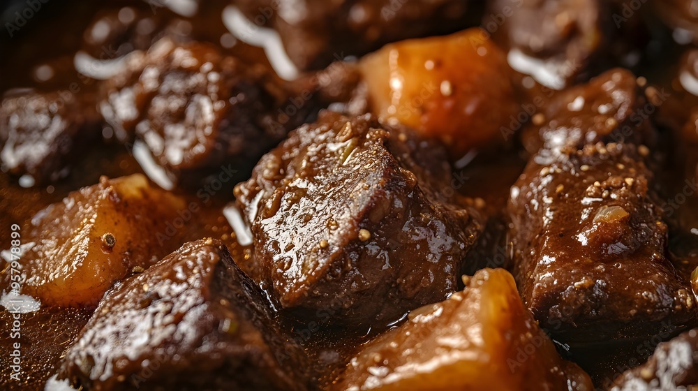 Hearty Slow-Cooked Beef Stew with Tender Meat Chunks Hearty Slow-Cooked Beef Stew with Tender Meat Chunks
