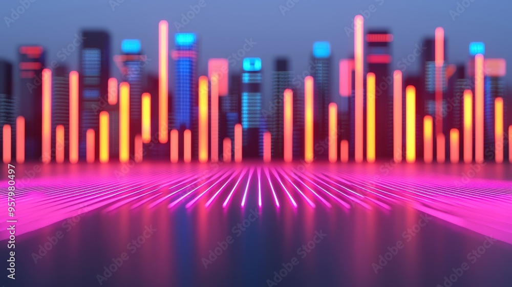 Futuristic Financial Planning Concept with Neon Data Visualization in Modern Cityscape Futuristic Financial Planning Concept with Neon Data Visualization in Modern Cityscape