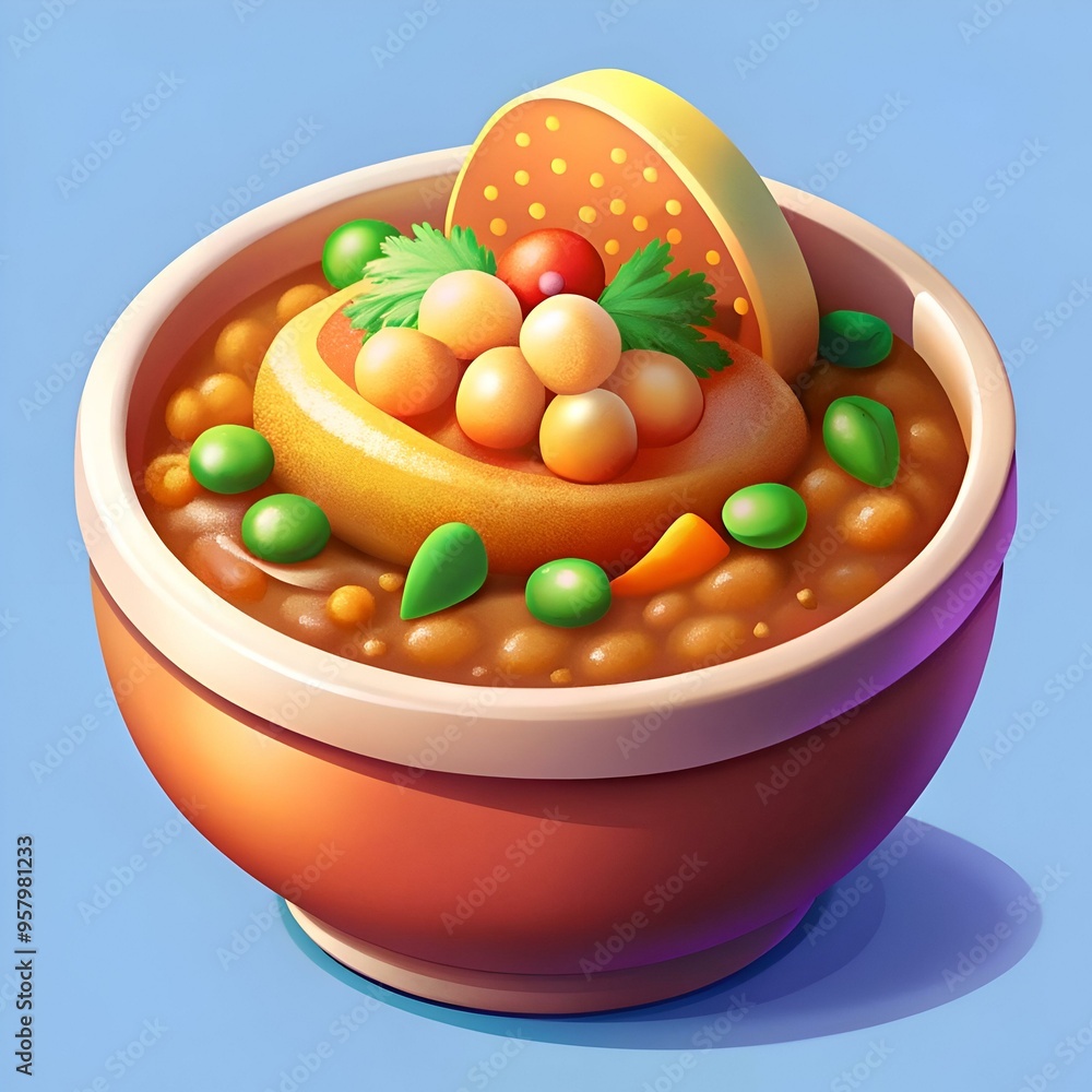 A vibrant 3D illustration of Misal Pav. a popular Indian street food. A vibrant 3D illustration of Misal Pav. a popular Indian street food.