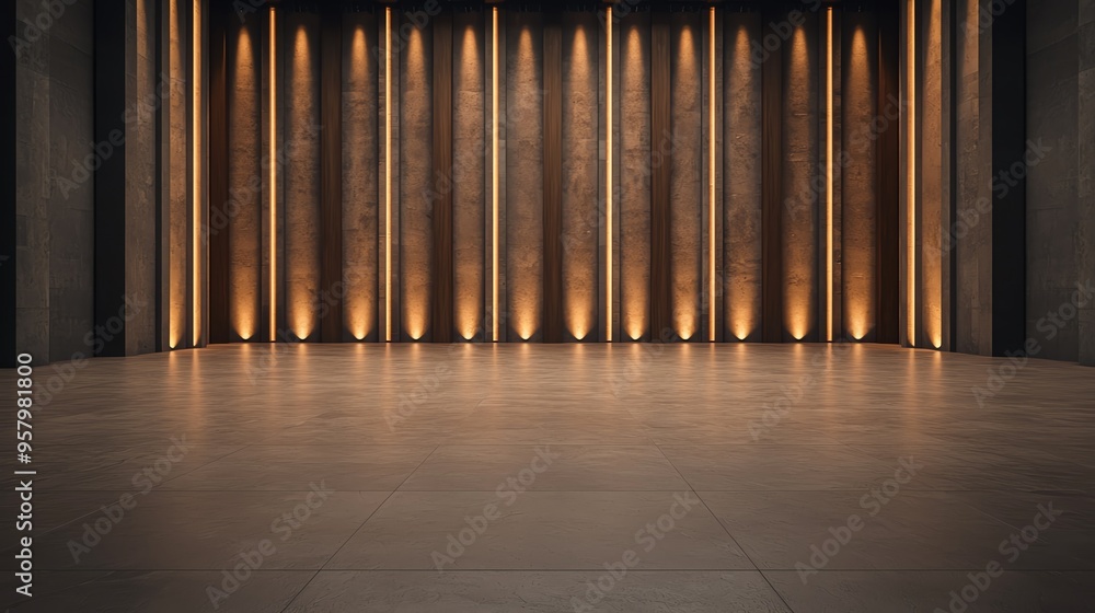 A modern, minimalistic interior space featuring elegant lighting and sleek design, perfect for presentations or creative projects. A modern, minimalistic interior space featuring elegant lighting and sleek design, perfect for presentations or creative projects.