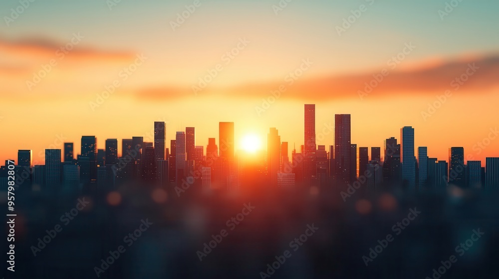 Bright sunrise over a cityscape, representing the dawn of a new era Bright sunrise over a cityscape, representing the dawn of a new era