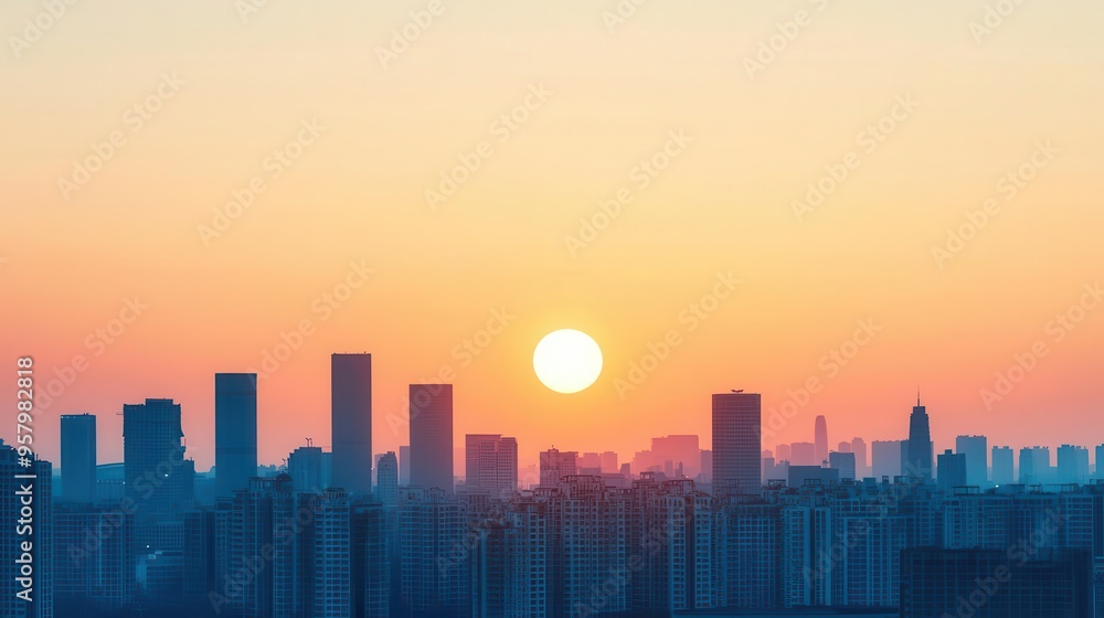 Bright sunrise over a cityscape, representing the dawn of a new era Bright sunrise over a cityscape, representing the dawn of a new era