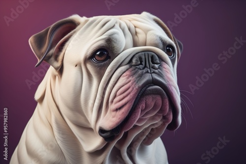 Portrait of a dog breed English Bulldog on a solid color background. ai generative