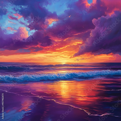 Vibrant Ocean Sunset with Colorful Reflections