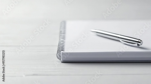 Blank page in a notebook with a pen, ready for writing a new chapter photo