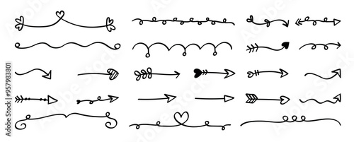 Collection arrows doodle style illustration. Vector illustration.