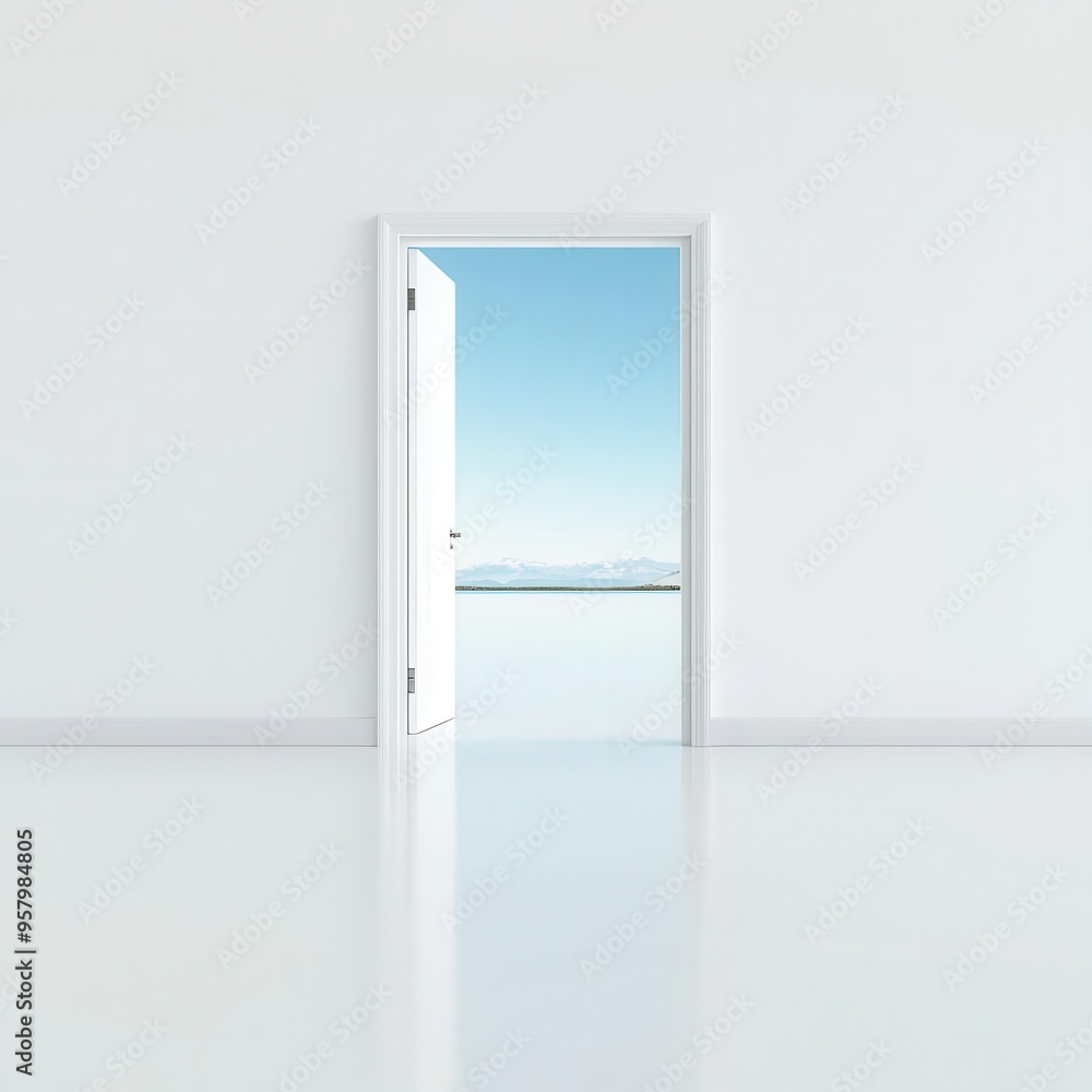Open door leading to a bright, new world, symbolizing a fresh start Open door leading to a bright, new world, symbolizing a fresh start