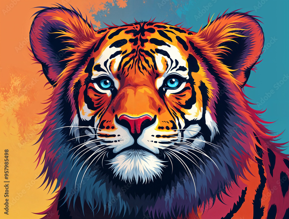 digital pop art drawing of a tiger. Generative AI digital pop art drawing of a tiger. Generative AI