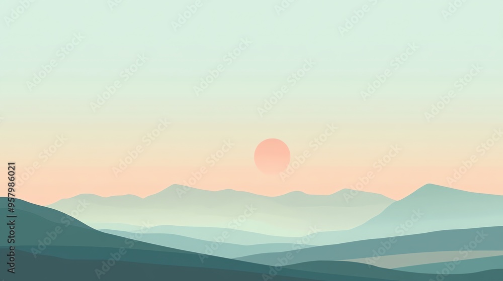 A Minimalist Illustration of Mountains and a Setting Sun A Minimalist Illustration of Mountains and a Setting Sun