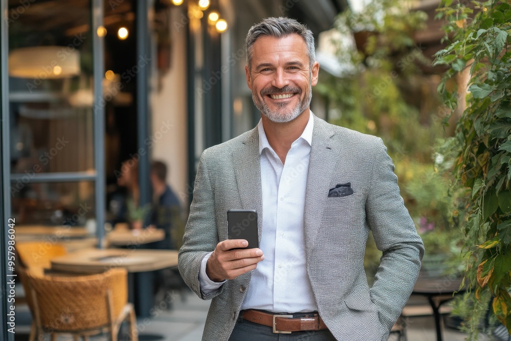 Happy smiling middle aged business man, rich mature professional businessman entrepreneur Happy smiling middle aged business man, rich mature professional businessman entrepreneur