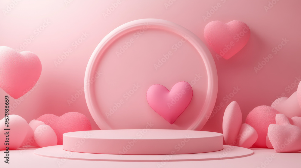 The scene is a minimalistic abstract composition featuring a sleek podium set against a soft pink background. The podium, with its clean lines and subtle sheen, stands as the focal point. Scattered ar The scene is a minimalistic abstract composition featuring a sleek podium set against a soft pink background. The podium, with its clean lines and subtle sheen, stands as the focal point. Scattered ar