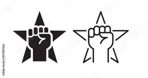 A clenched fist icon raised against a star, symbolizing strength and defiance.