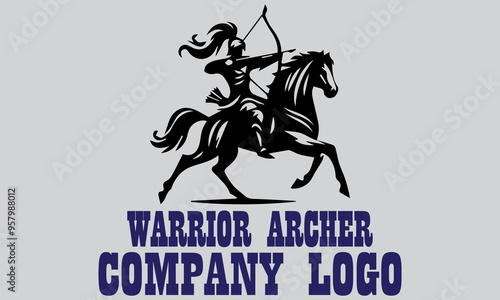 Black archer powerfully rides horse wielding bow, great for historical or fantasy designs, gaming purposes, and dynamic action illustrations