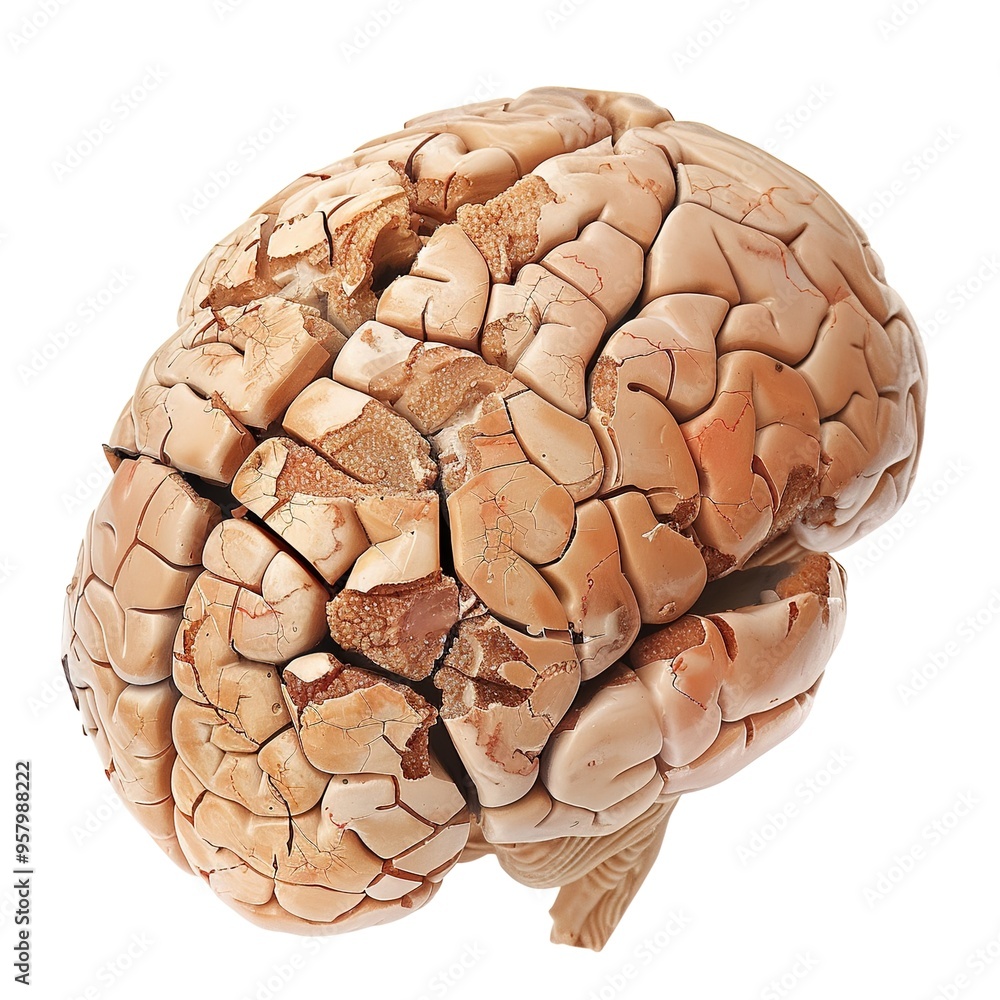 Cracked-up Brain on White Surface. On a White Cracked-up Brain on White Surface. On a White