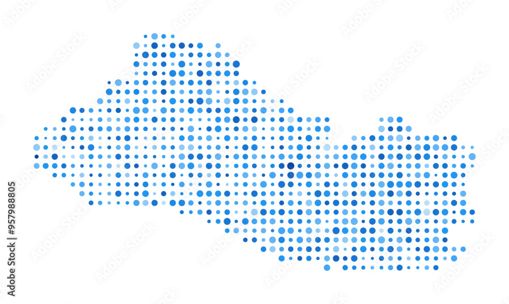 Fototapeta premium Republic of El Salvador dot map. Country digital style shape. Republic of El Salvador vector image. Country shape blue circular dots. Modern vector illustration.