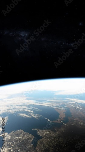 Timelapse showing the earth rotating from space, with Prince Edward island visible, Canada Nova Scotia, vertical animation based on image by Nasa