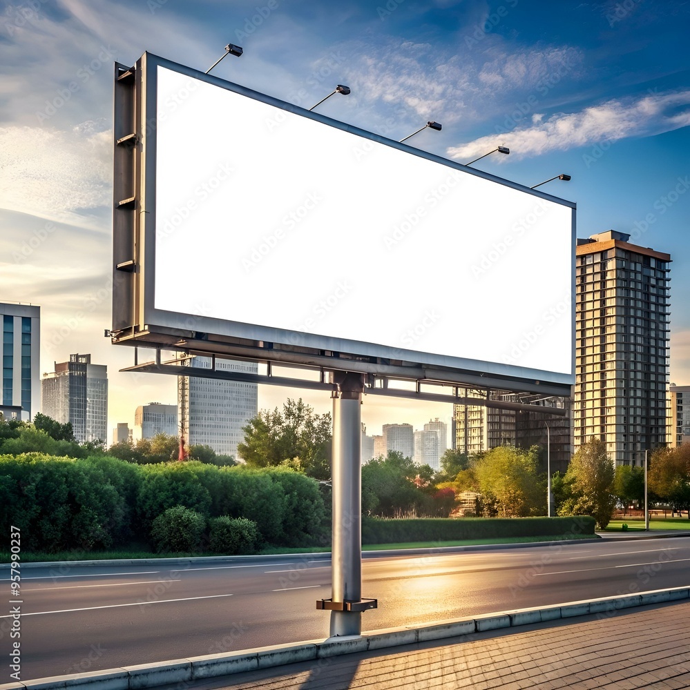 Blank billboard mockup with cityscape background. Blank billboard mockup with cityscape background.