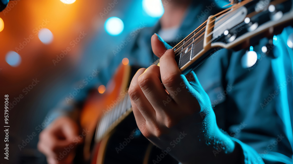 Fototapeta premium Musician playing an instrument on stage, lively and energetic,