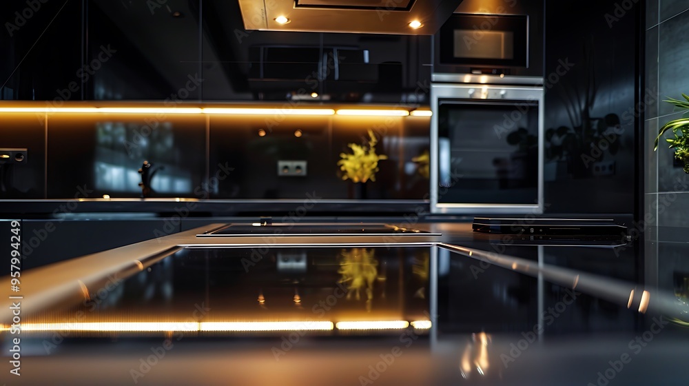 A sleek modern kitchen interior with state-of-the-art appliances and minimalist design, captured in HD A sleek modern kitchen interior with state-of-the-art appliances and minimalist design, captured in HD