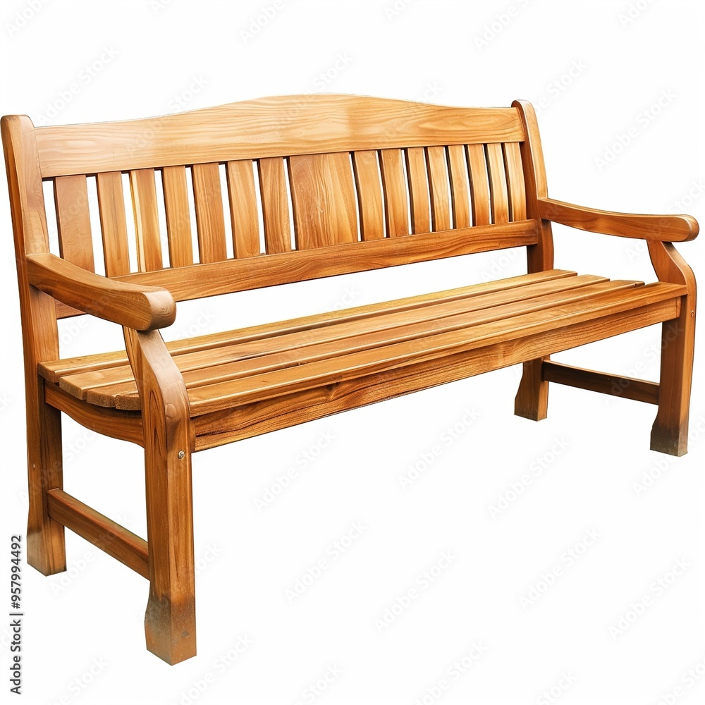 A wooden bench isolated on a white background A wooden bench isolated on a white background