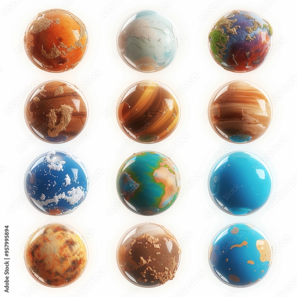 custom made wallpaper toronto digitalCollection set of fictional 3d cartoon planets isolated on transparent a white background 