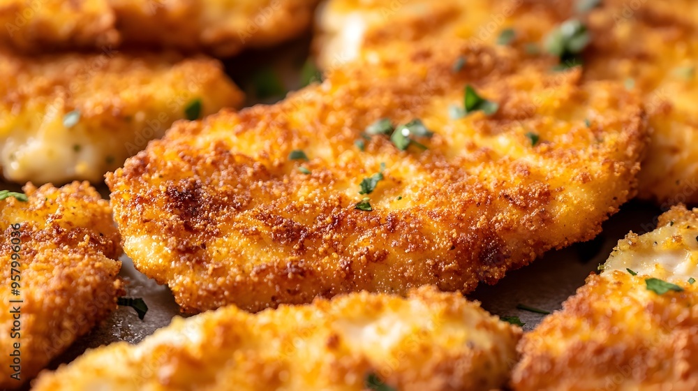 Golden Crispy Breaded Pork Schnitzel Close-Up Photograph Golden Crispy Breaded Pork Schnitzel Close-Up Photograph