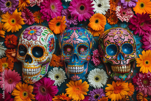 Beautiful greeting card with bright holiday composition for happy to joy celebrate dia de muertos