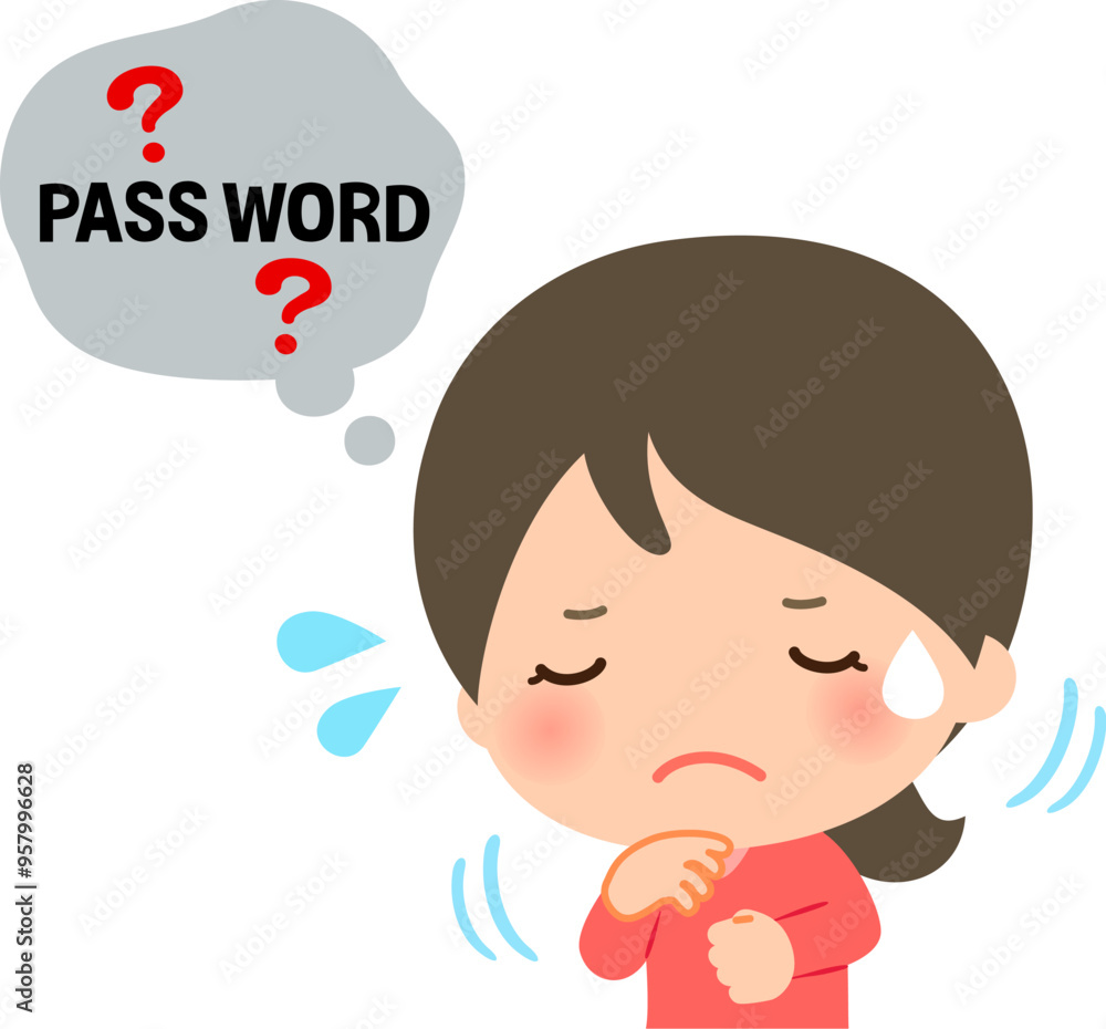パスワードが分からなくて考え込んでいる女性 パスワードが分からなくて考え込んでいる女性