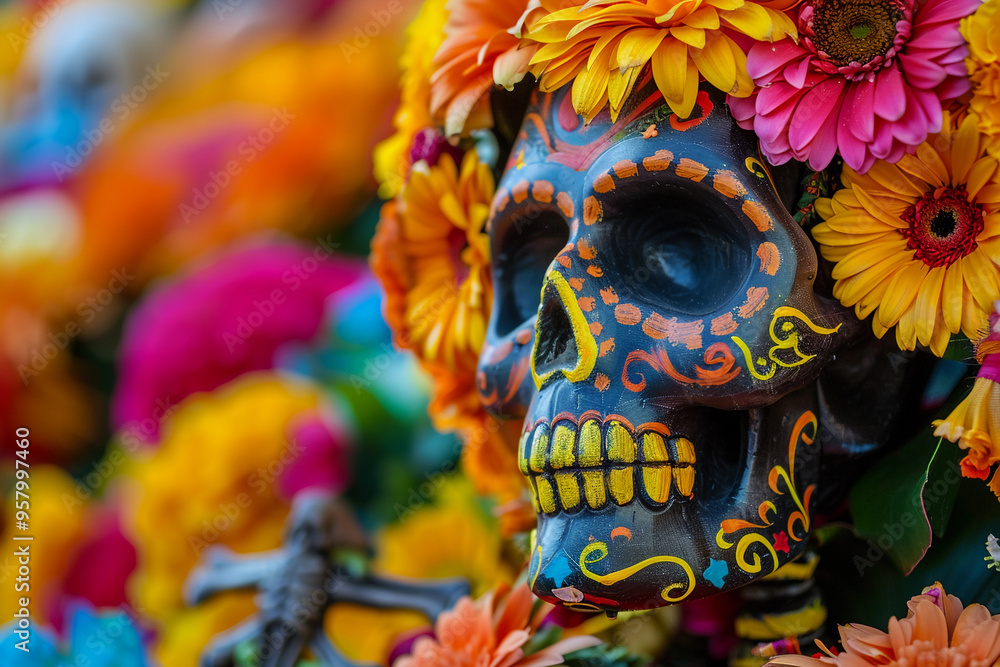 Beautiful greeting card with bright holiday composition for happy to joy celebrate dia de muertos Beautiful greeting card with bright holiday composition for happy to joy celebrate dia de muertos