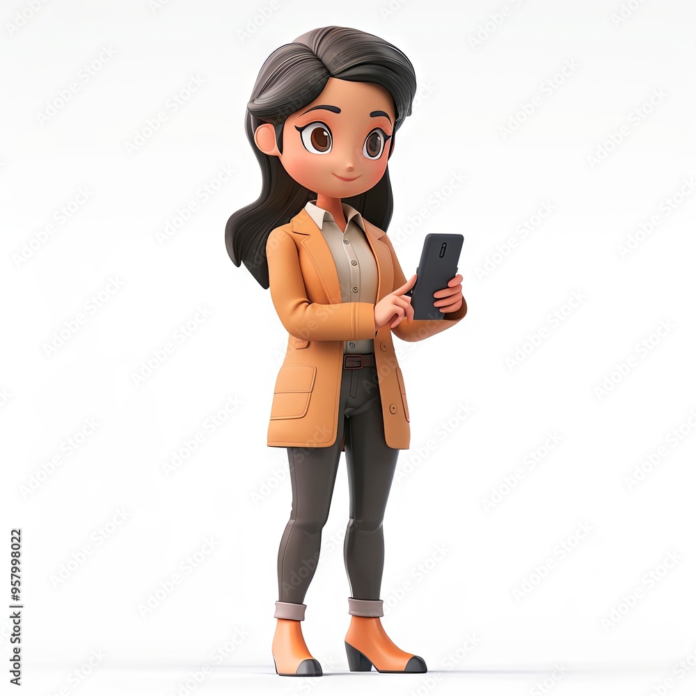 Charming Animated Professional Engaged with Smartphone in a Bright and Friendly Atmosphere Charming Animated Professional Engaged with Smartphone in a Bright and Friendly Atmosphere