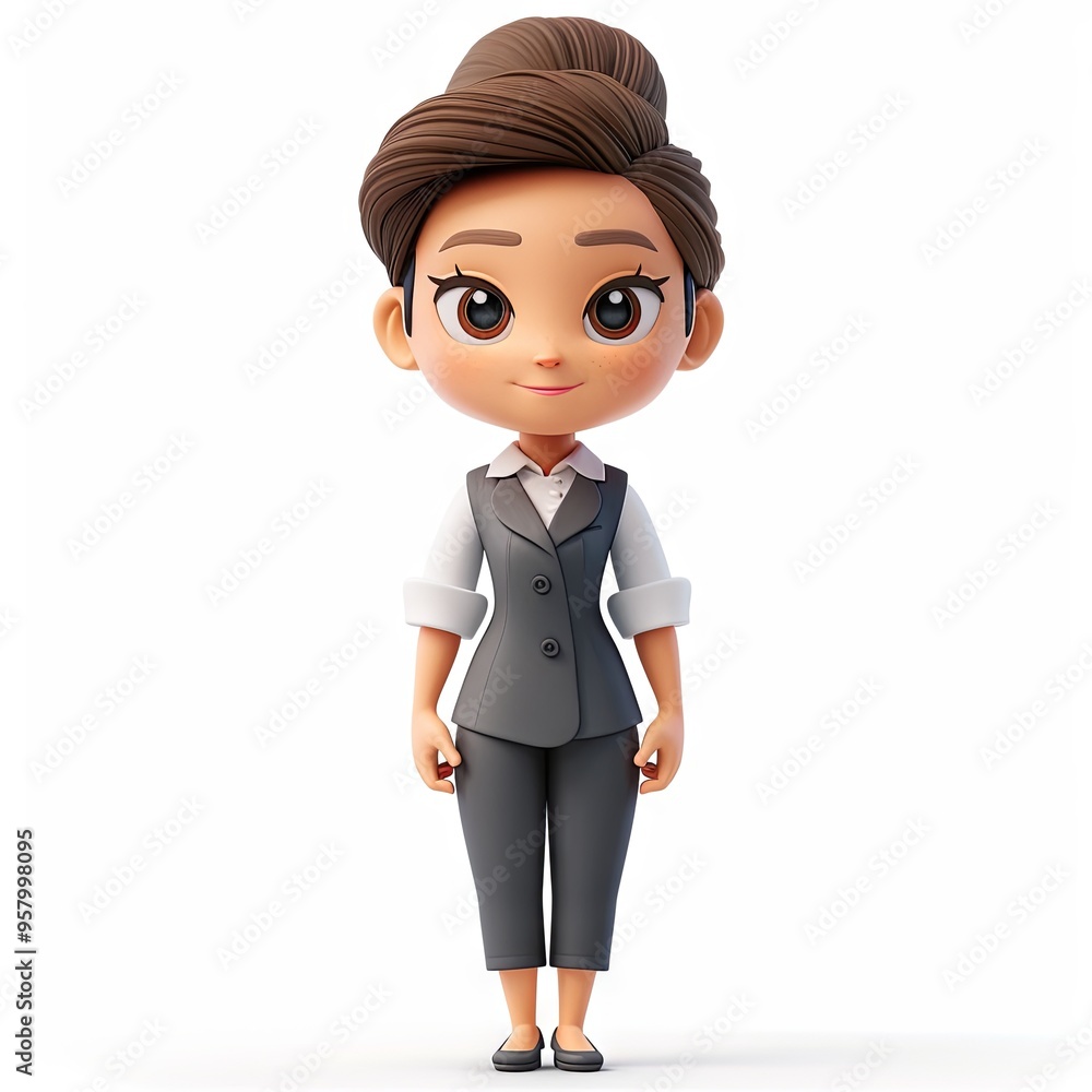 Charming Cartoon Professional: A 3D Female Office Character in Smart Attire Smiling Brightly Charming Cartoon Professional: A 3D Female Office Character in Smart Attire Smiling Brightly