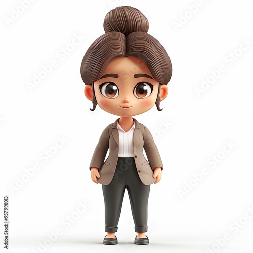 A Captivating 3D Cartoon Office Character with Style and Professional Vibes in a Neutral Setting photo